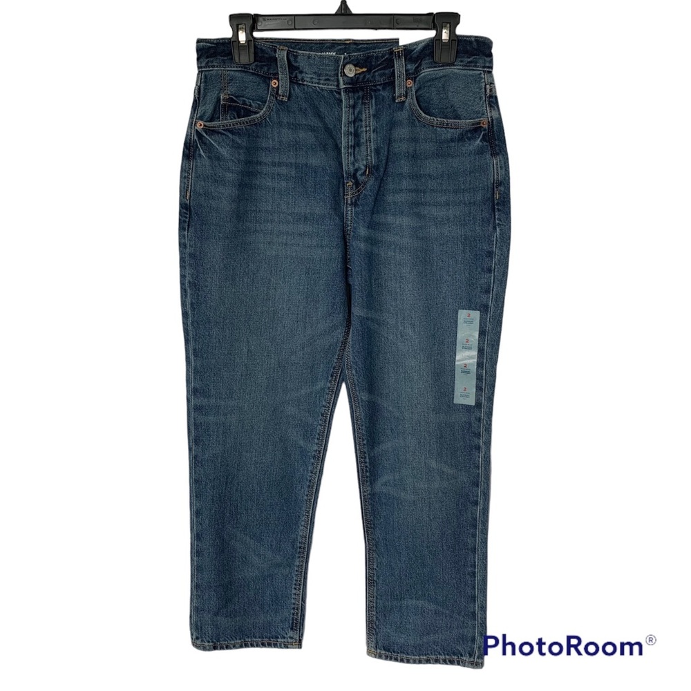 Old Navy New Womens Size 2 Mid Rise Slouchy Straight Crop Button Fly Blue Jeans